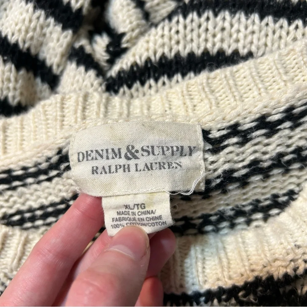 Denim & Supply Ralph Lauren Open Knit Cotton Striped Crewneck Sweater XL Preppy - Picture 7 of 8